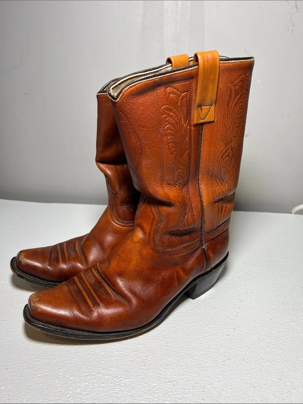 Men's Western Pull-On Cowboy Boots - Tan Leather